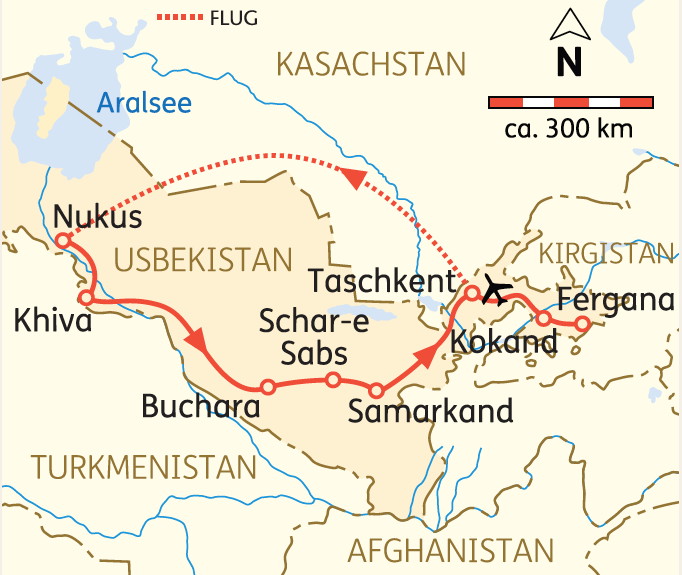 Reiseroute Usbekistan